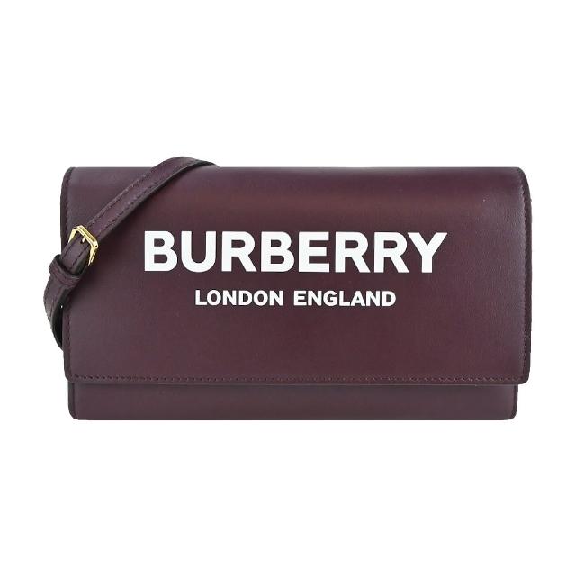 【BURBERRY 巴寶莉】經典LOGO皮革WOC手拿/斜背包(酒紅)