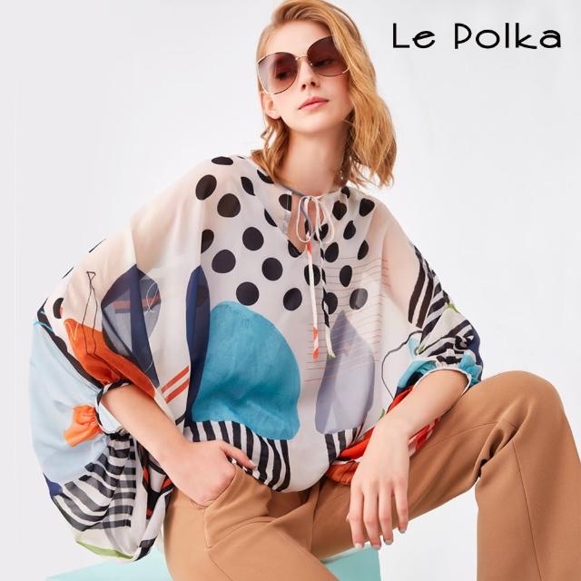 【Le Polka】普普風雪紡印花上衣-女