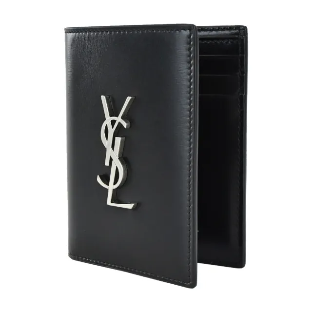 【YSL】素面牛皮LOGO護照/萬用夾(黑/金)