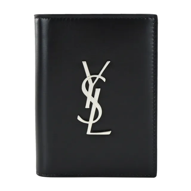 【YSL】素面牛皮LOGO護照/萬用夾(黑/金)