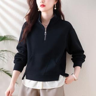 【LANNI 藍尼】★立領翻領套頭長袖上衣(拉鍊/假兩件/女裝)