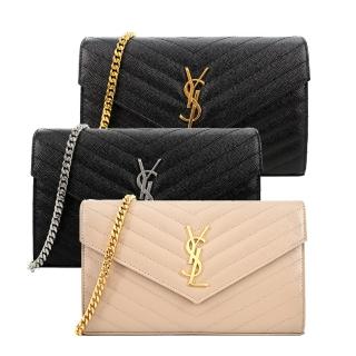 【YSL】MONOGRAM系列V字縫線魚子醬牛皮WOC信封斜背包(任選)