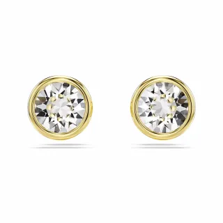 【SWAROVSKI 施華洛世奇】Imber 耳釘 圓形切割 白色 鍍金色色調