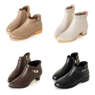 【amai】簡約百搭優雅粗跟短靴 低跟短靴 襪靴 踝靴 短筒靴 粗跟 時尚 英倫風 大尺碼(A、B、C款)