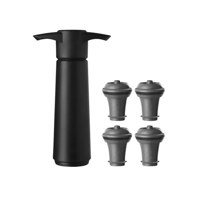 【VACU VIN】荷蘭 葡萄酒抽真空器+瓶塞4入 黑 / 紅酒塞 真空瓶塞 保鮮瓶塞 葡萄酒塞