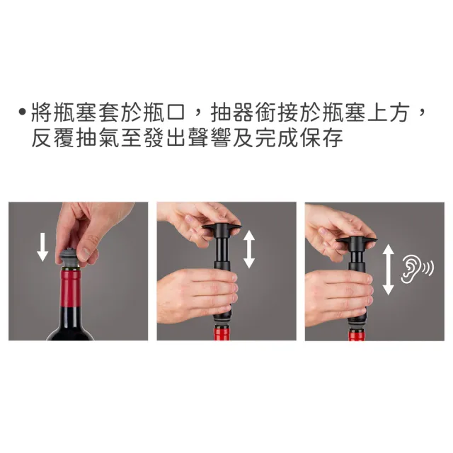 【VACU VIN】荷蘭 葡萄酒抽真空器+瓶塞4入 黑 / 紅酒塞 真空瓶塞 保鮮瓶塞 葡萄酒塞