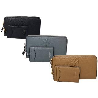 【TORY BURCH】TORY BURCH 浮雕LOGO後卡層荔枝紋拉鍊長夾三色可選(送禮)