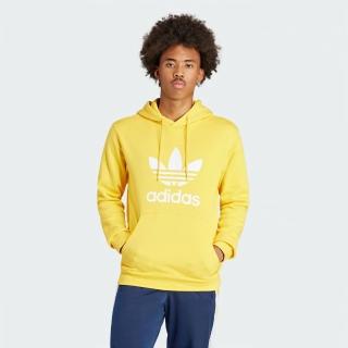 【adidas 愛迪達】上衣 男款 長袖上衣 帽T 運動 國際碼 TREFOIL HOODY 黃 IM9409