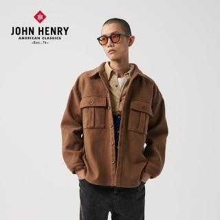 【JOHN HENRY】圖騰拼布毛呢外套-咖