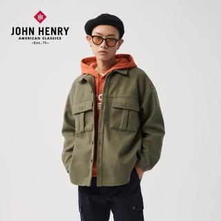 【JOHN HENRY】圖騰拼布毛呢外套-綠