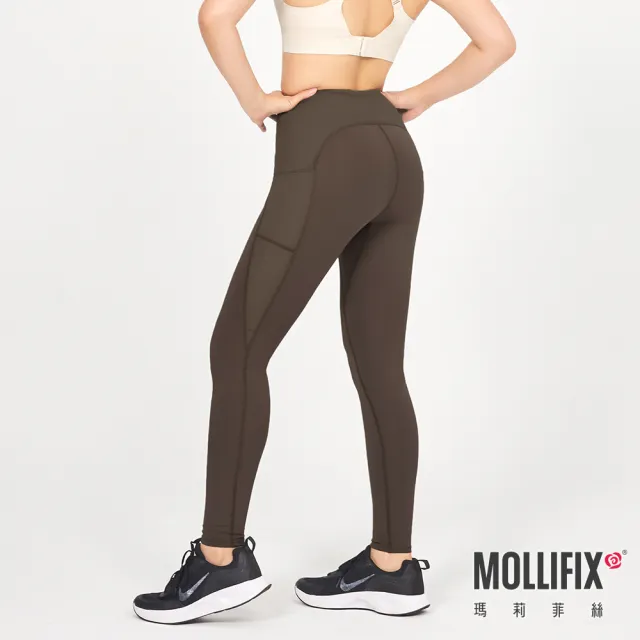 【Mollifix 瑪莉菲絲】高彈力訓練動塑褲、瑜珈服、Legging(可可)