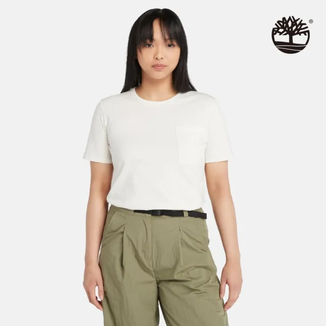 【Timberland】女款復古白口袋短袖T恤(A5NW2CM9)