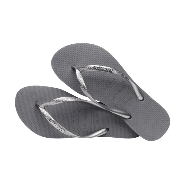 【havaianas 哈瓦仕】拖鞋 女鞋 夾腳拖 金屬logo  Slim Logo Metallic 銀灰 4119875-5178W(哈瓦士)