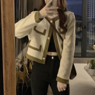 【ONEY 歐妮】★簡約法式短款拼接外套(女上衣/長袖/圓領)