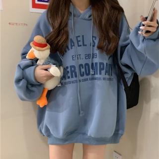 【ONEY 歐妮】★連帽寬鬆抽繩加絨加厚衛衣(女上衣/長袖/保暖)