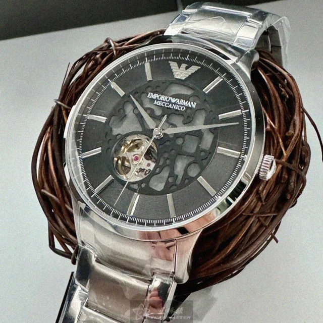 EMPORIO ARMANI ARMANI手錶型號AR00054(黑色錶面銀錶殼銀色精鋼錶帶款)