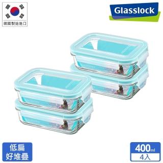 【Glasslock】韓國製強化玻璃微波保鮮盒-長方形4件組(副食品適用)