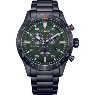 【CITIZEN 星辰】Chronograph 聖誕推薦 三眼光動能腕錶 綠(AT2527-80X)