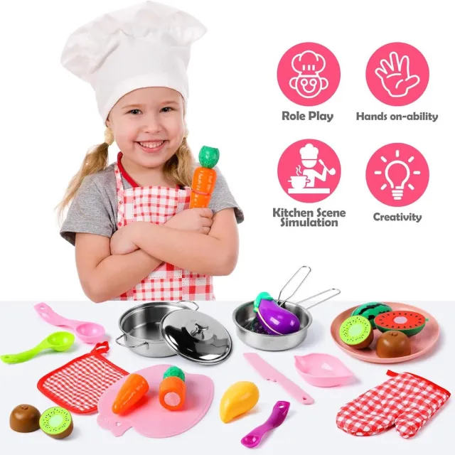 【CuteStone】兒童廚房玩具不鏽鋼遊戲鍋與廚房用具27件組合