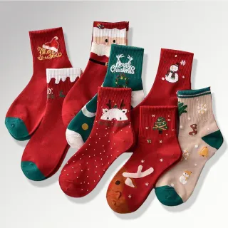 【NVDO】加價購-聖誕氛圍可愛保暖秋冬中筒襪-5雙組(聖誕穿搭/聖誕禮物/交換禮物/F077)