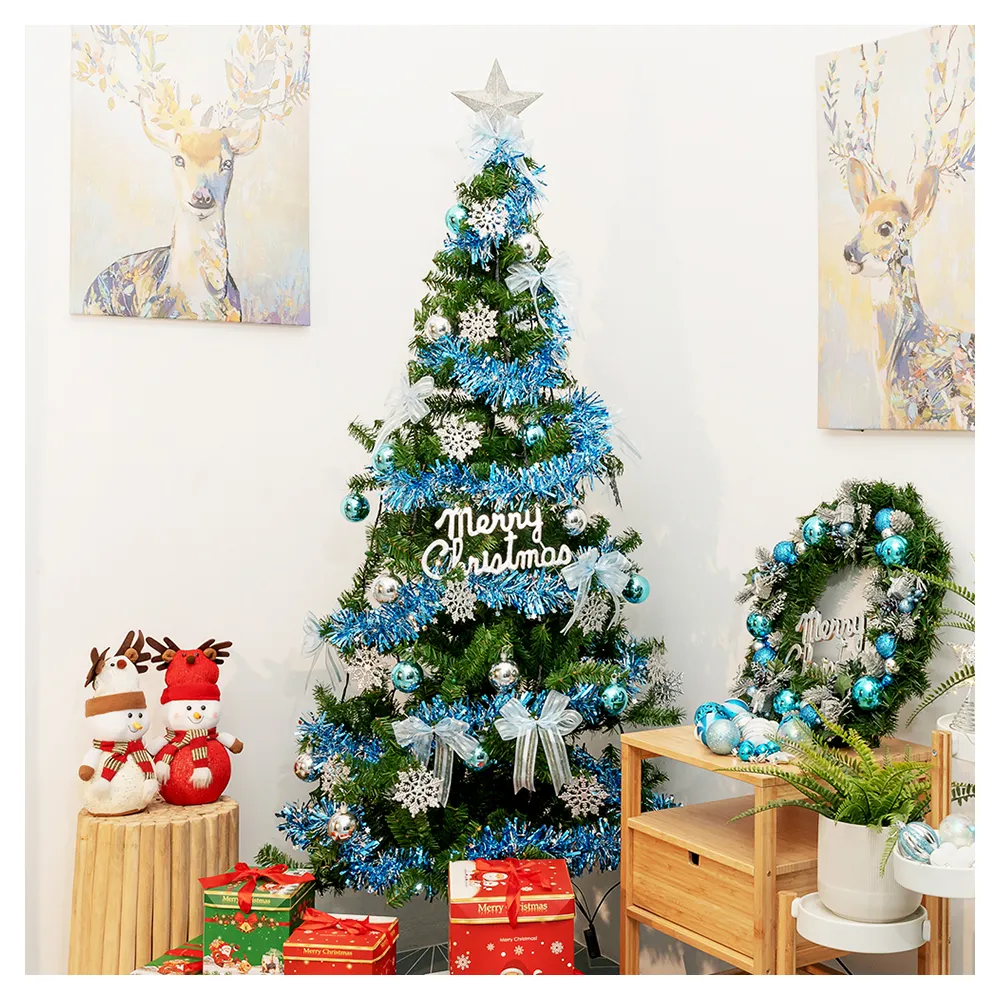 【摩達客】耶誕-7尺/7呎210cm-特仕幸福型裝飾綠色聖誕樹-冰雪銀藍系全套飾品配件(不含燈/本島免運費)