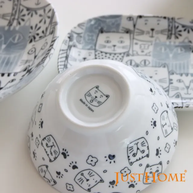 【Just Home】日本製滿版貓咪世界陶瓷碗盤餐具8件組(日本製 碗 盤)