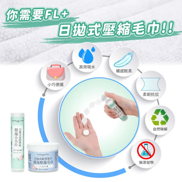 【FL 生活+】100入-日拋式加厚環保壓縮小方巾-20x22公分(拋棄式毛巾/壓縮毛巾/旅行/洗臉巾/糖果毛巾)