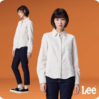 【Lee 官方旗艦】女裝 長袖襯衫 / 燈心絨 刺繡小LOGO 休閒襯衫 奶霜白 季節性版型(LB307008005)