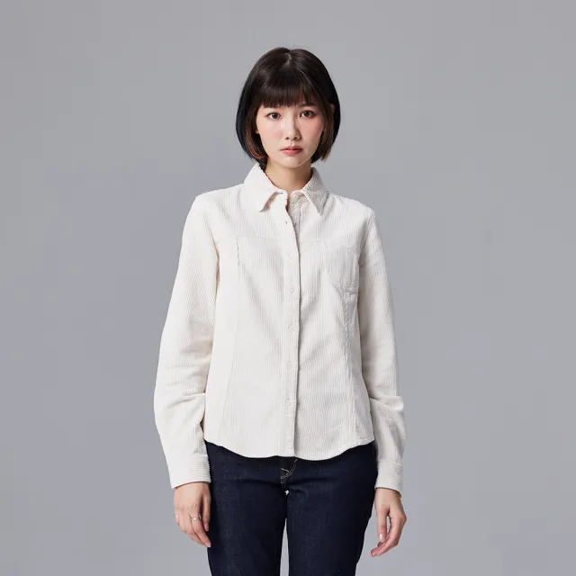 【Lee】女裝 長袖襯衫 / 燈心絨 刺繡小LOGO 休閒襯衫 奶霜白 季節性版型(LB307008005)
