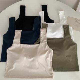【D.studio】韓版方領冰絲寬肩內搭小可愛(背心上衣女裝衣服短版上衣 短板上衣運動背心運動上衣 V287)