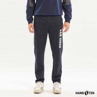 【Hang Ten】男裝-SLIM FIT雙面棉平口抽繩修身針織長褲(深藍)