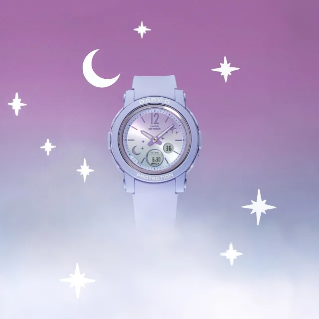 【CASIO 卡西歐】群星光輝寬型錶面時尚腕錶 夜空紫 41.5mm(BGA-290DS-2A)