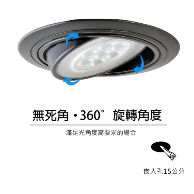 光的魔法師 15公分 360度旋轉LED可調角度LED嵌燈/聚光 黑殼(2入裝)