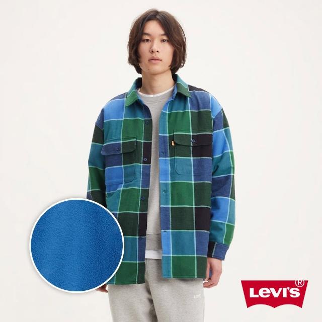 【LEVIS 官方旗艦】Gold Tab金標系列 男 Oversize法蘭絨格紋襯衫外套/內裏全刷毛 成熟感藍綠格紋 熱賣單品