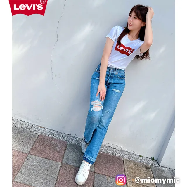 【LEVIS】女款 Crop高腰排釦合身直筒牛仔長褲/精工多重刷破磨損工藝/及踝款 熱賣單品 36200-0248