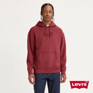【LEVIS 官方旗艦】男款 寬鬆版重磅口袋帽T/刺繡海報體Logo/430GSM厚棉 磚紅 熱賣單品 38479-0144