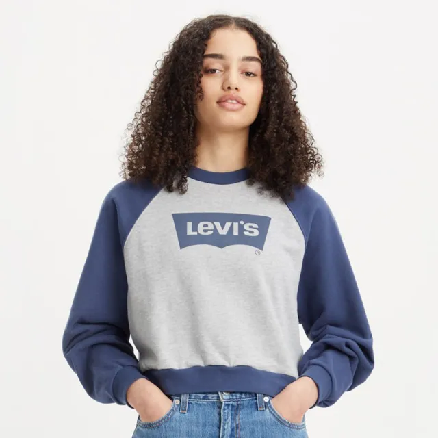 【LEVIS 官方旗艦】女款 復古學院風短版重磅大學T 學院藍 熱賣單品 18722-0074