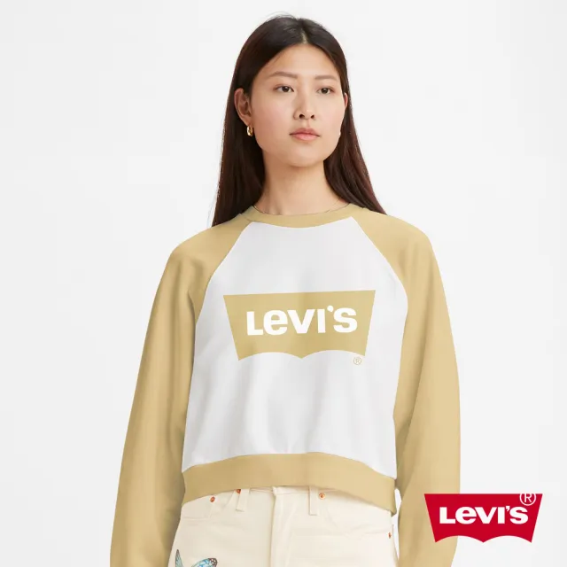 【LEVIS 官方旗艦】女款 復古學院風短版重磅大學T 奶油黃 熱賣單品 18722-0076