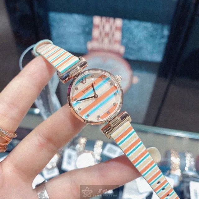 【EMPORIO ARMANI】ARMANI手錶型號AR00059(幾何立體圖形錶面玫瑰金錶殼多色真皮皮革錶帶款)
