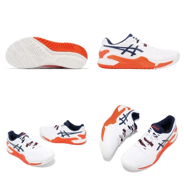 【asics 亞瑟士】網球鞋 GEL-Resolution 9 2E 男鞋 寬楦 白 橘 澳網配色 支撐 運動鞋 亞瑟士(1041A376102)