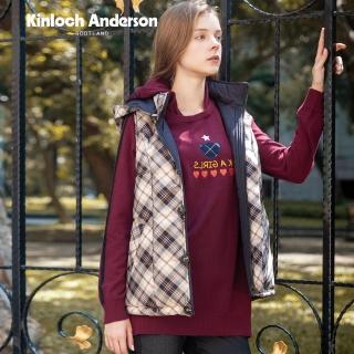 【Kinloch Anderson】連帽小熊格紋配飾針織長版上衣 金安德森女裝(KA0869010 藏青/棗紅)