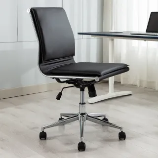 【E-home】克雷厚墊可調式PU皮電腦椅 3色可選(工作椅 辦公椅 人體工學 無扶手 會議椅)
