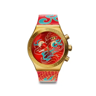 【SWATCH】Irony 金屬Chrono系列手錶 DRAGON IN MOTION 龍年錶 赤龍呈祥 男錶 女錶 手錶 瑞士錶 錶(43mm)