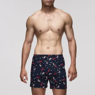 【Mr. DADADO】前錦光明 M-3L印花四角男內褲 天然絲光棉-吸濕排汗-GHQ406DB(深藍)