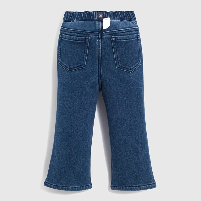 【GAP】女幼童裝 刷毛鬆緊喇叭牛仔褲-深藍色(837233)