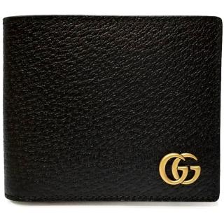 【GUCCI 古馳】428726 經典GG Marmont系列金屬GG LOGO牛皮折疊短夾(黑色)