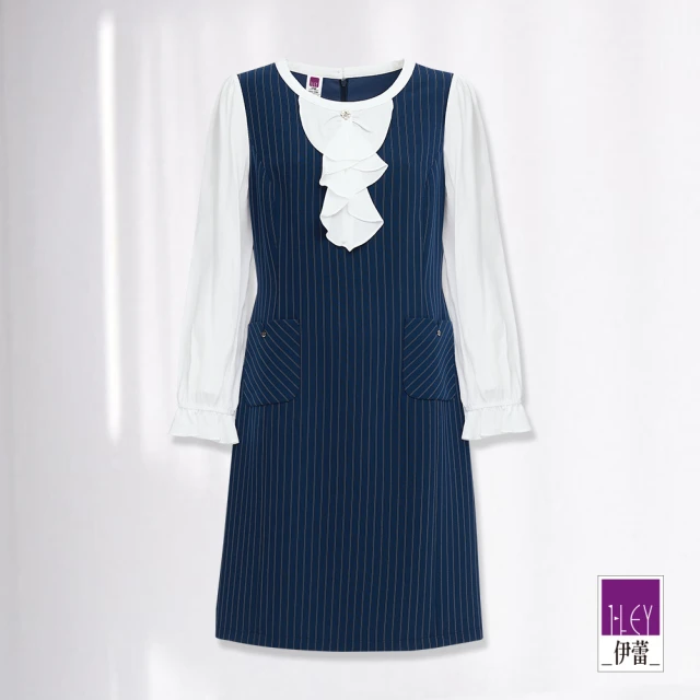 ILEY 伊蕾 經典優雅西裝式領結洋裝(深藍色；M-XL；1233017706)
