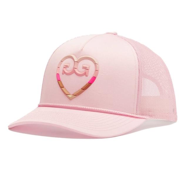 【G/FORE】STRIPED HEART GS INTERLOCK KNIT TRUCKER HAT高爾夫球帽(G4AF23H130-BLUSH-OS)