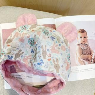 【Lianne baby】粉灰兔的花草生活手工嬰幼兒保暖飛行帽(嬰兒帽 飛行帽 保暖帽 兒童帽 遮耳帽)