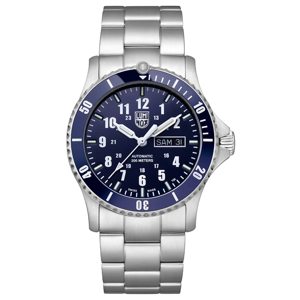 【LUMINOX 雷明時】Sport Timer 200米潛水自動機械錶 瑞士錶(42mm/海軍藍/藍陶瓷圈 / 鋼帶 0924)